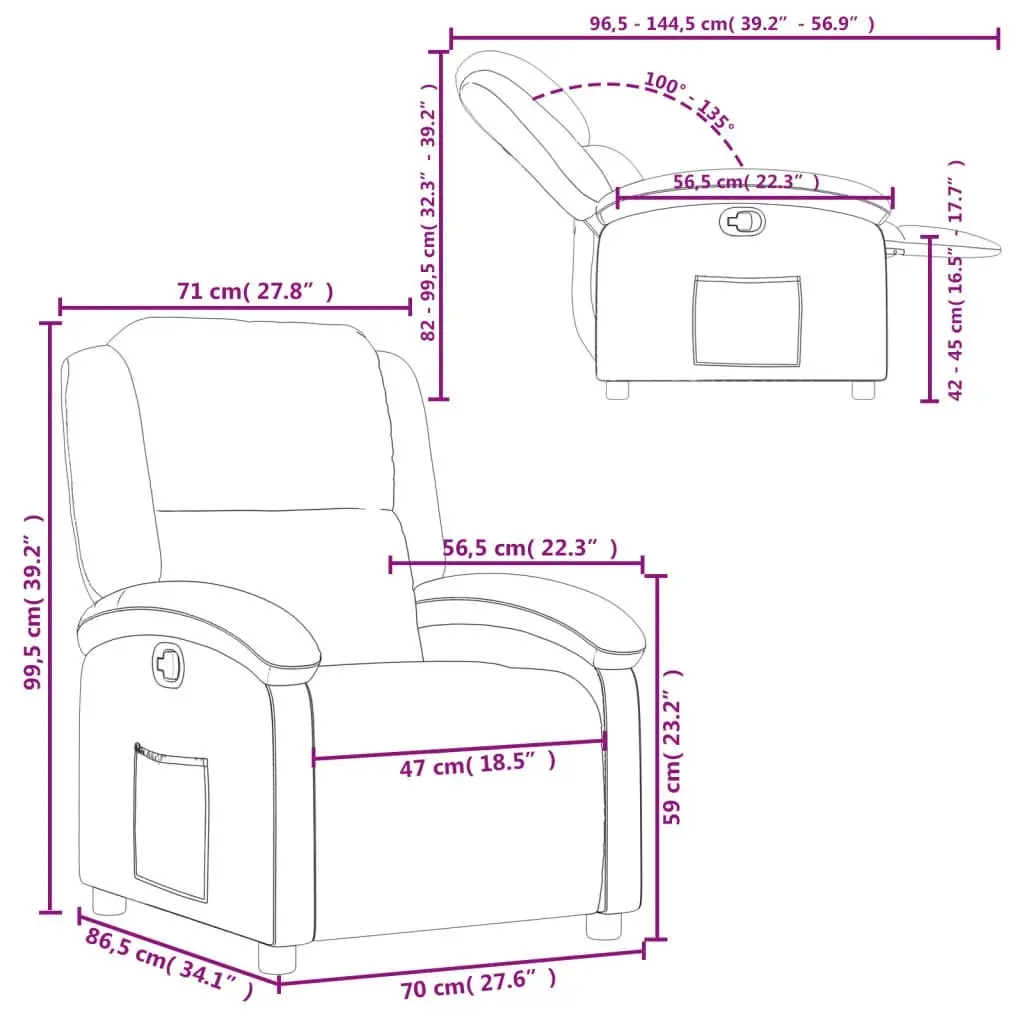 Recliner Chair Grey Real Leather 3205470