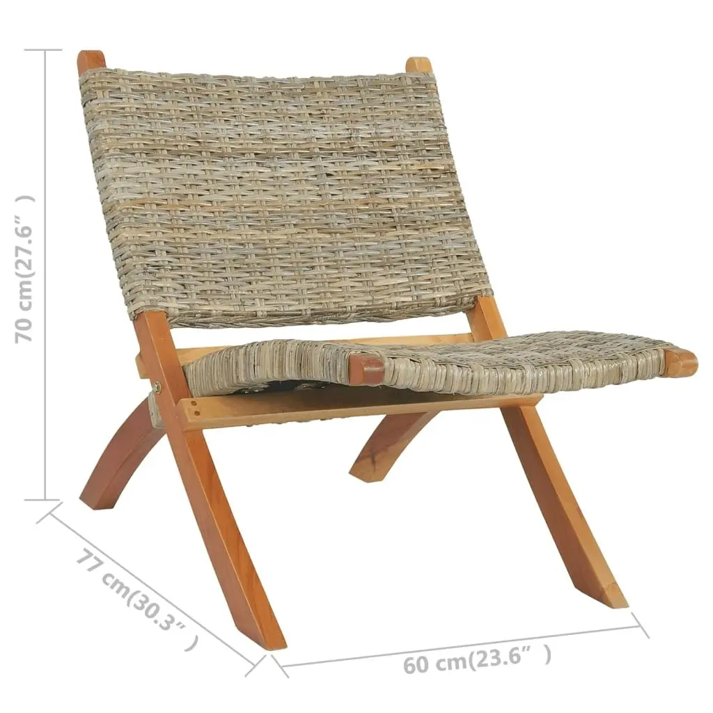 Relaxing Chair Natural Kubu Rattan and Solid Mahogany Wood 285803