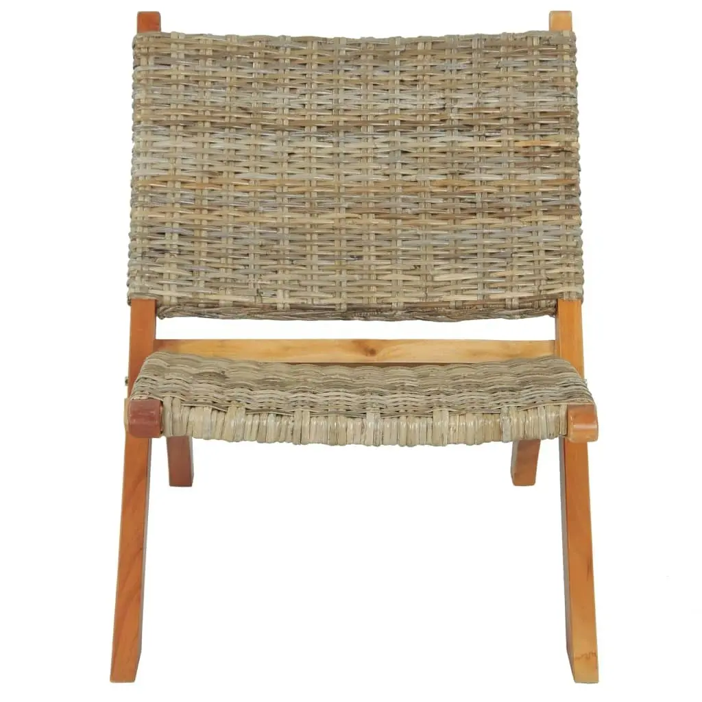 Relaxing Chair Natural Kubu Rattan and Solid Mahogany Wood 285803