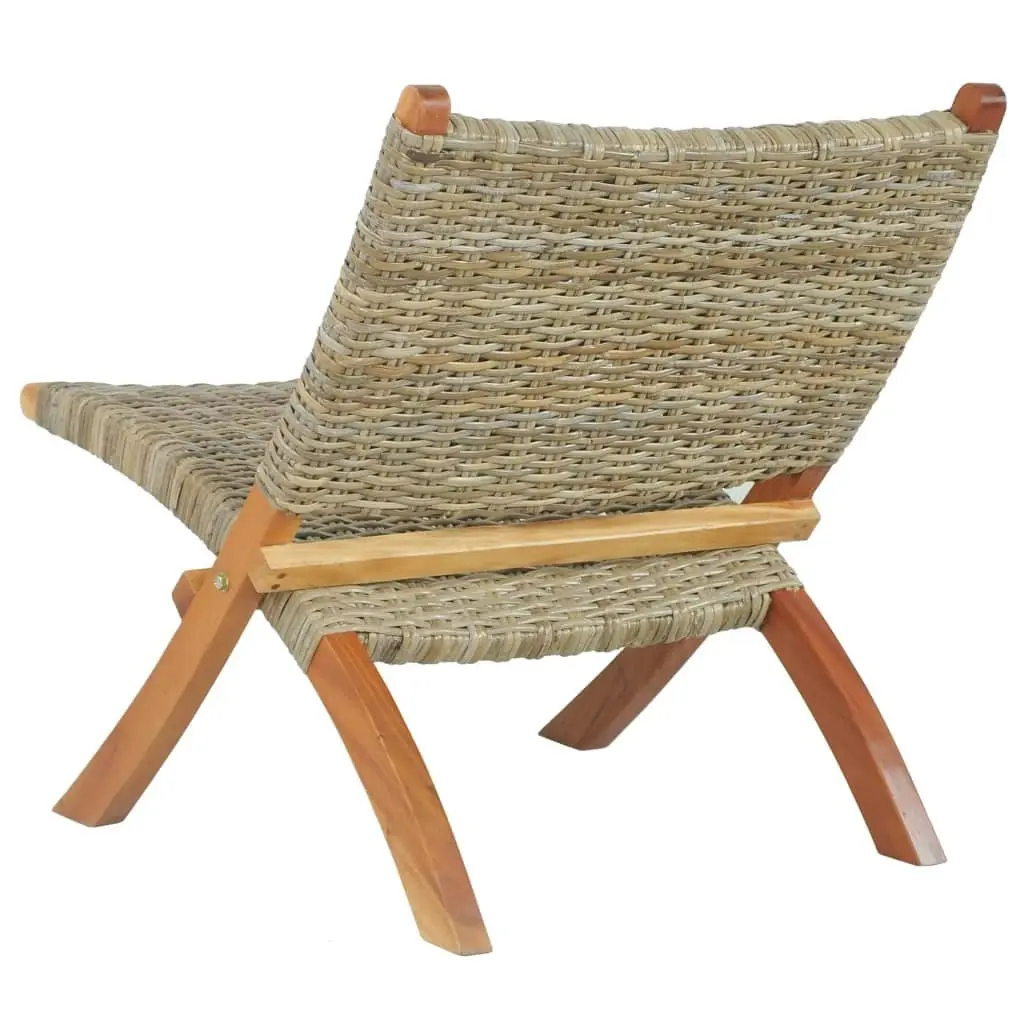 Relaxing Chair Natural Kubu Rattan and Solid Mahogany Wood 285803