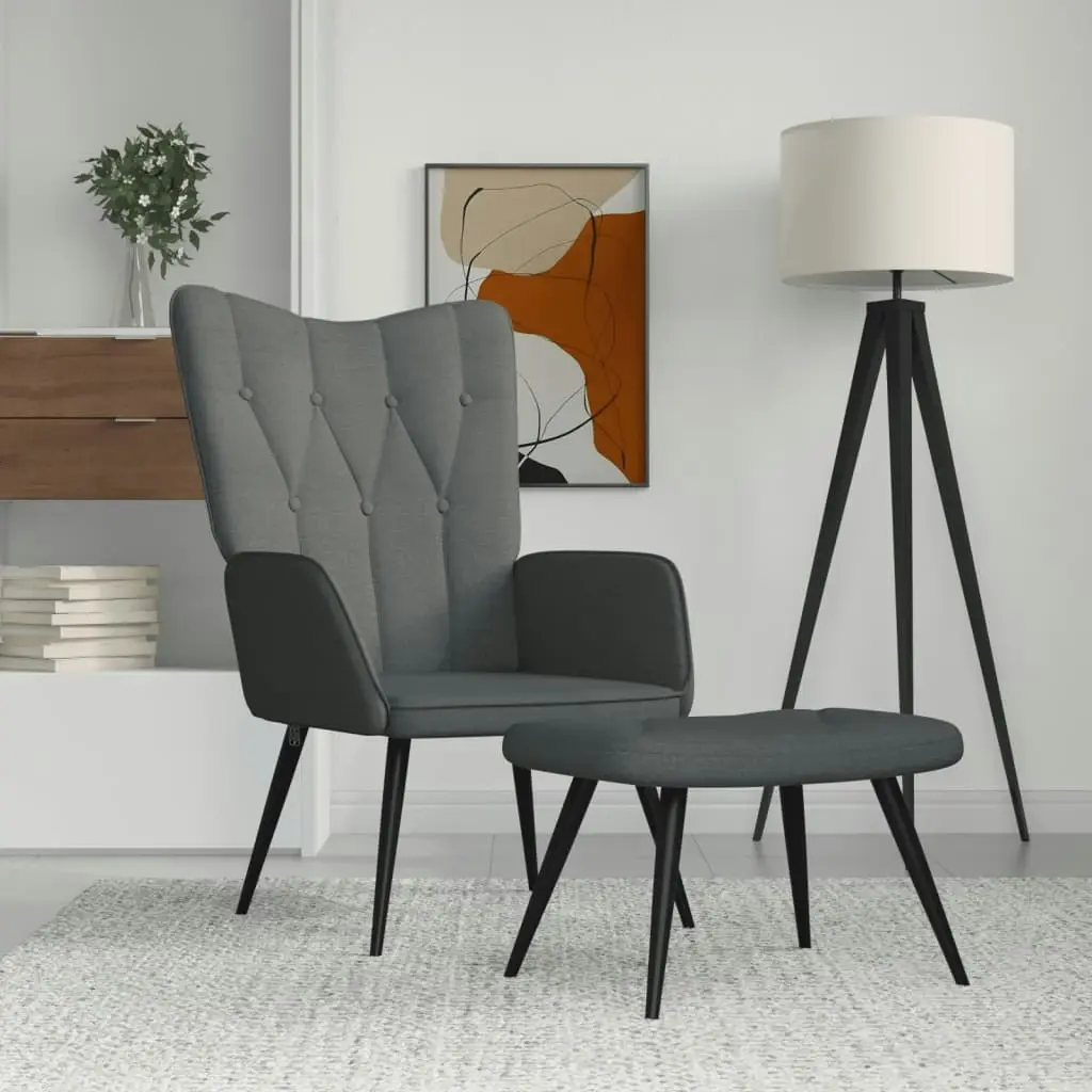 Relaxing Chair with a Stool Dark Grey Fabric 327557