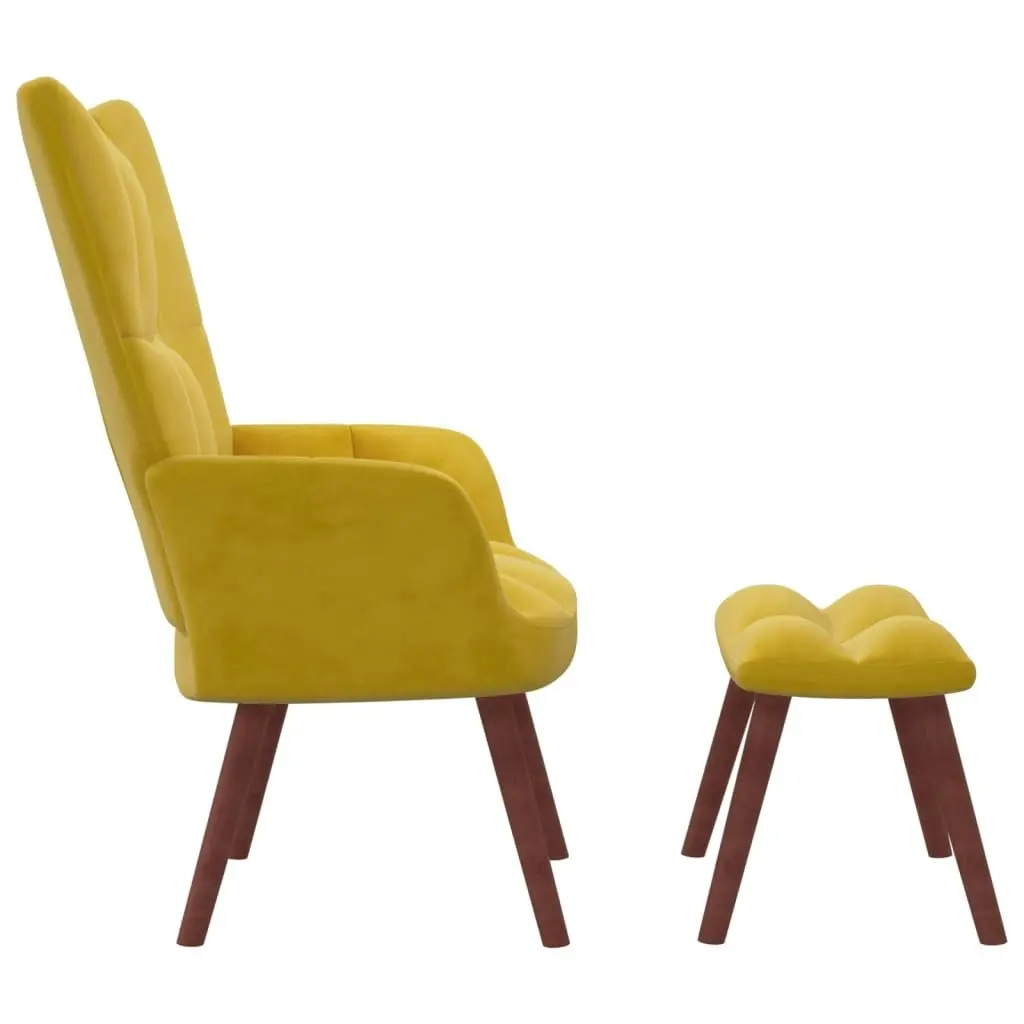 Relaxing Chair with a Stool Mustard Yellow Velvet 328069