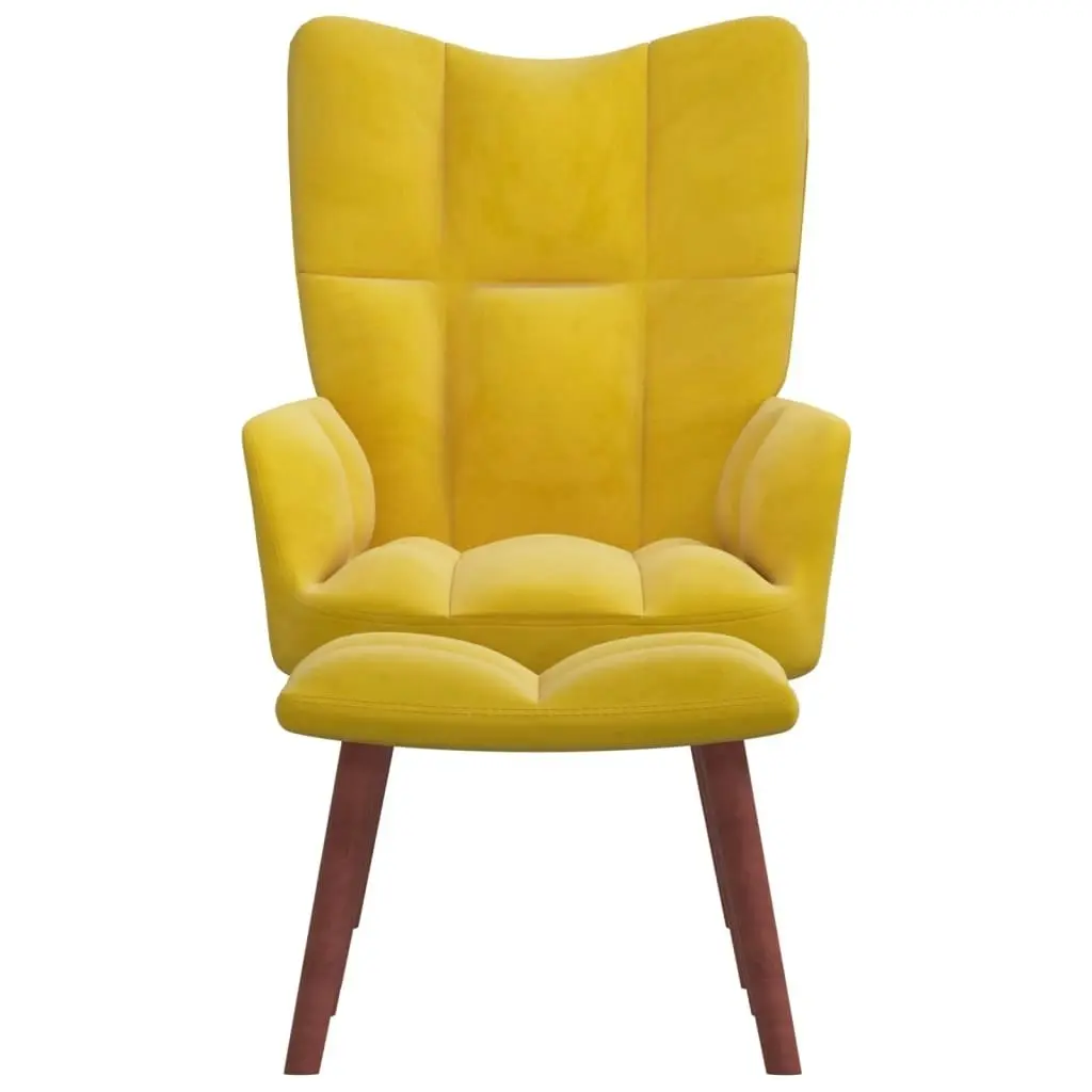 Relaxing Chair with a Stool Mustard Yellow Velvet 328069