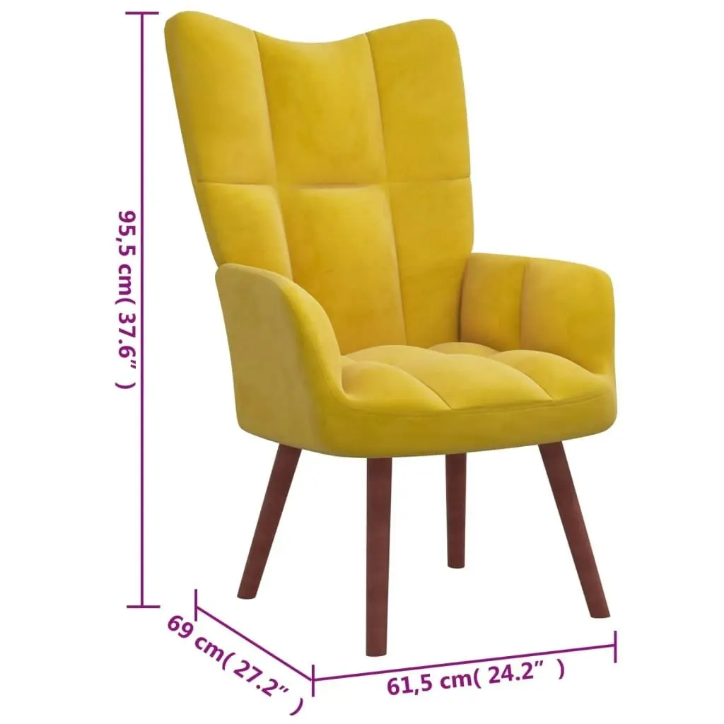 Relaxing Chair with a Stool Mustard Yellow Velvet 328069