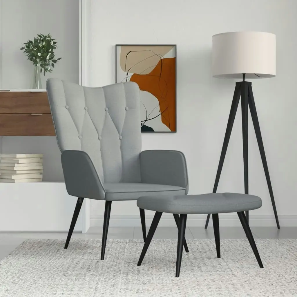 Relaxing Chair with a Stool Light Grey Fabric 327556