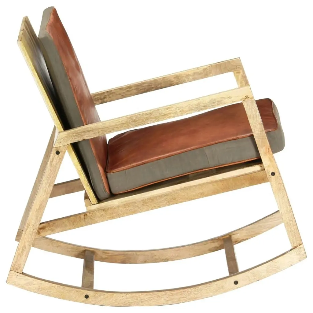 Rocking Chair Brown Real Leather and Solid Mango Wood 282906