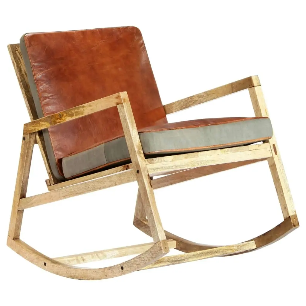 Rocking Chair Brown Real Leather and Solid Mango Wood 282906