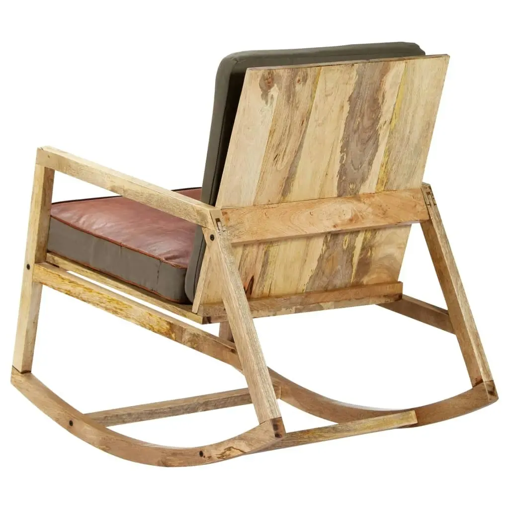 Rocking Chair Brown Real Leather and Solid Mango Wood 282906