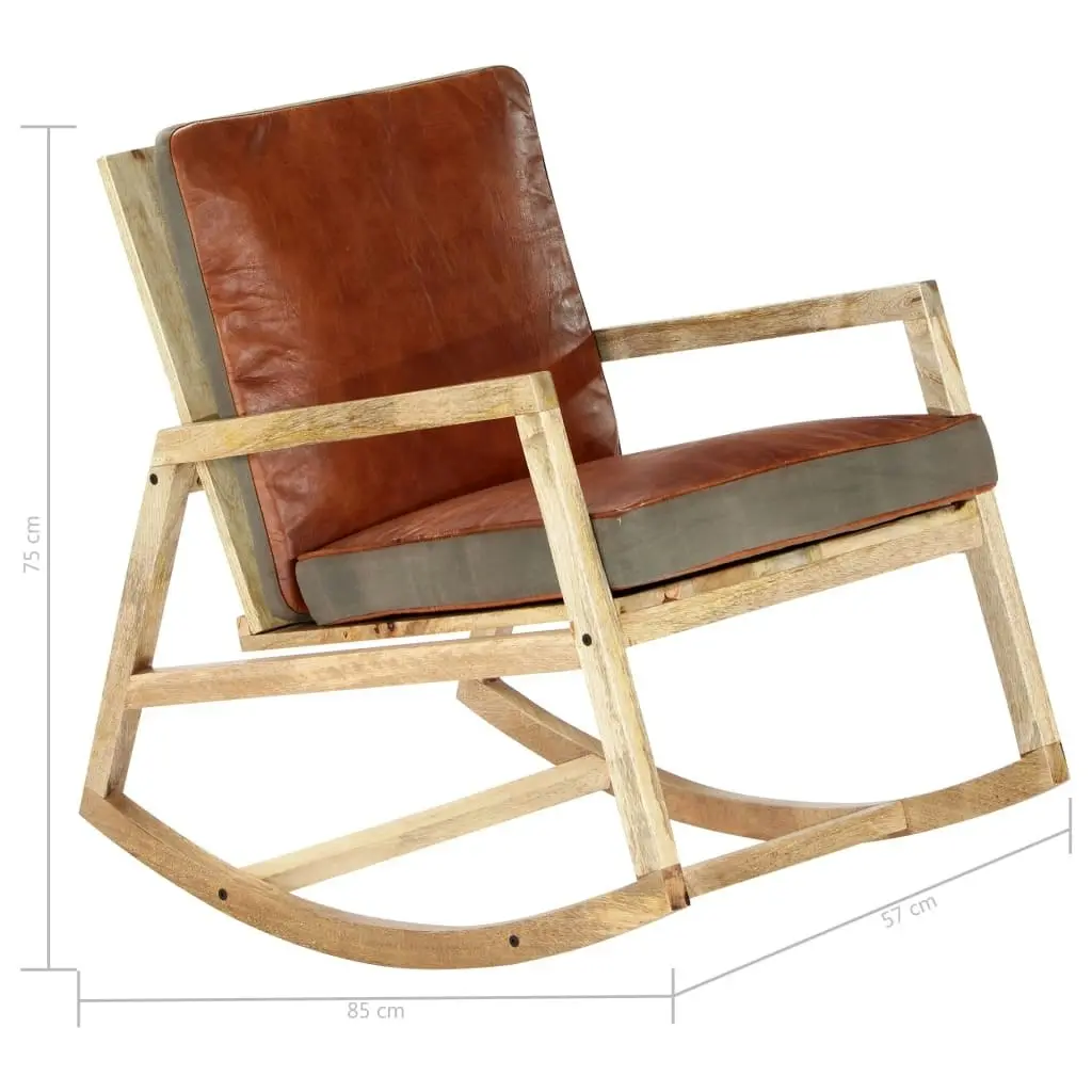 Rocking Chair Brown Real Leather and Solid Mango Wood 282906