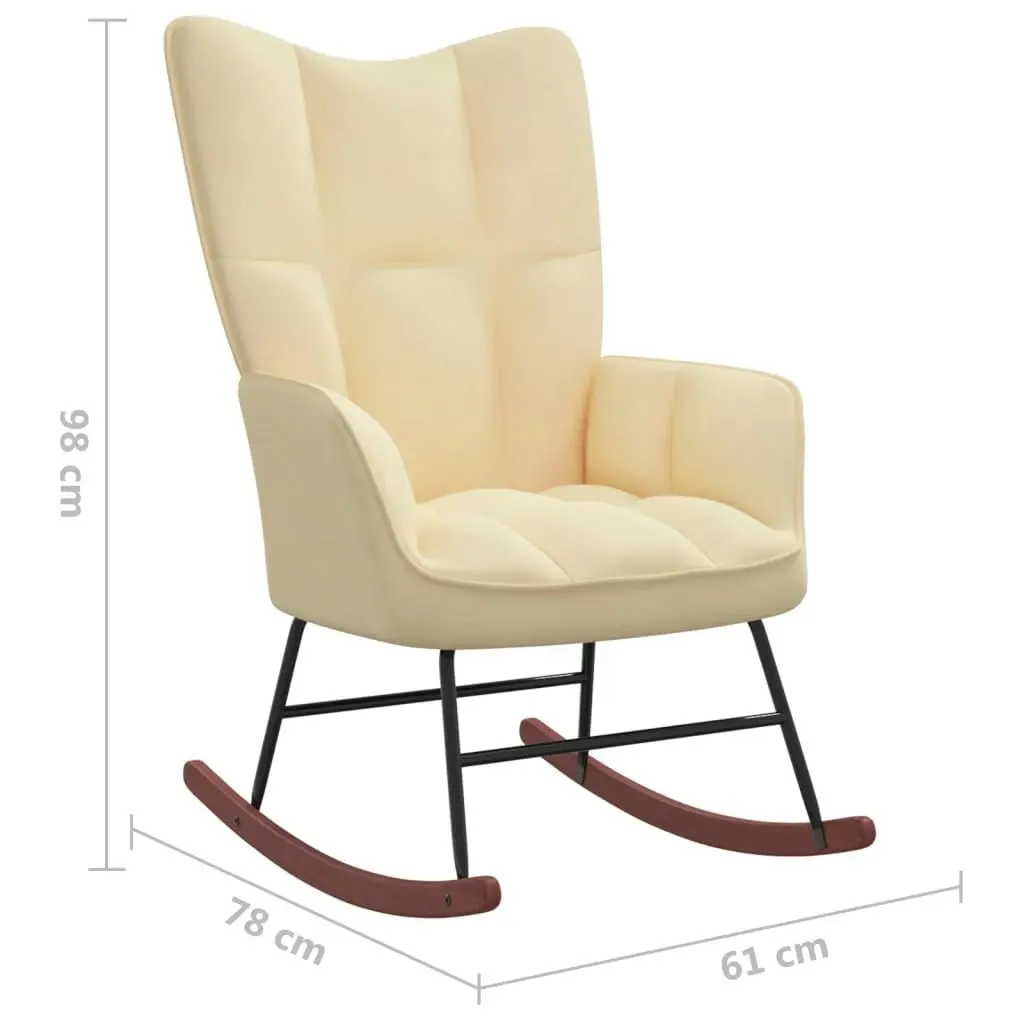 Rocking Chair with a Stool Cream White Velvet 328159