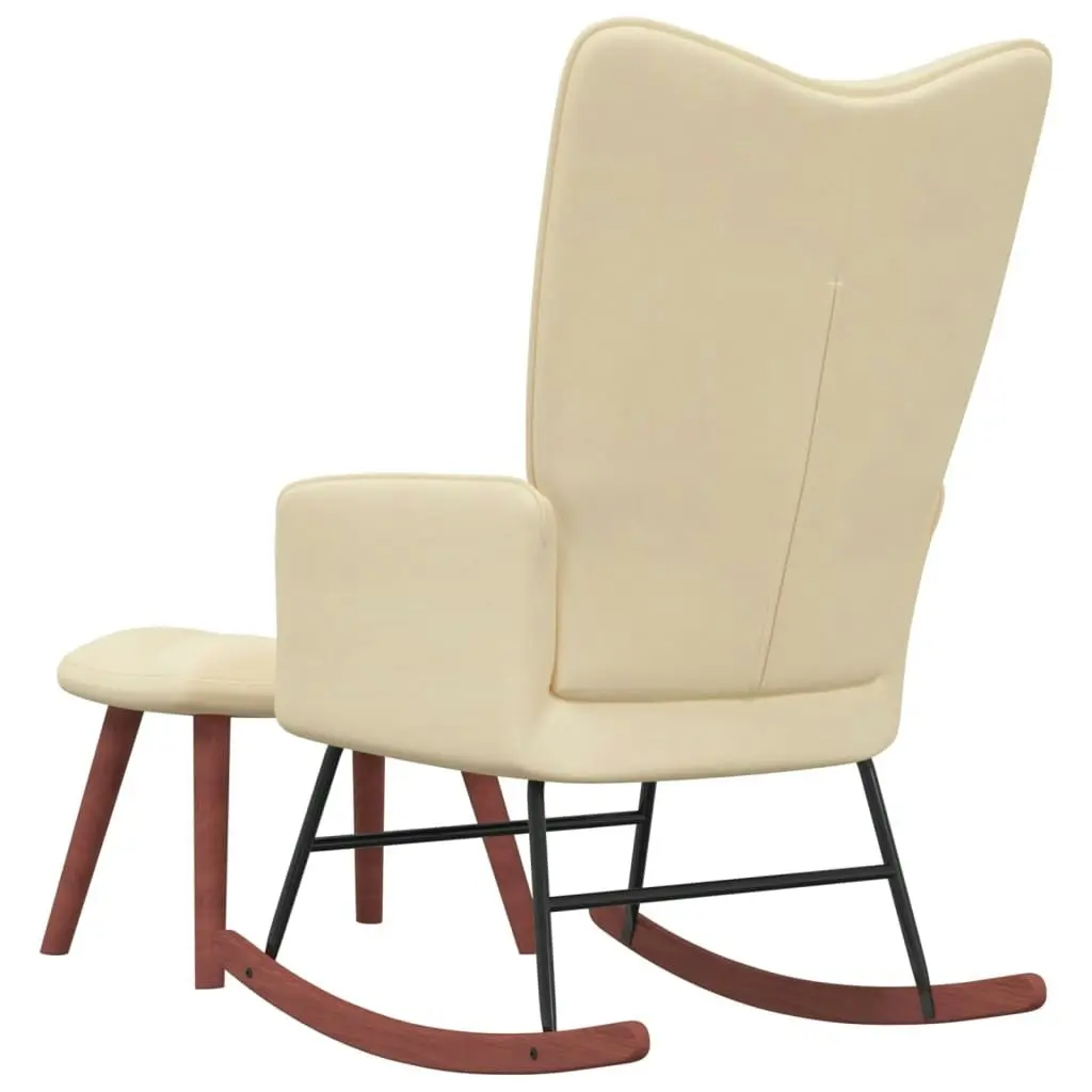 Rocking Chair with a Stool Cream White Velvet 328159