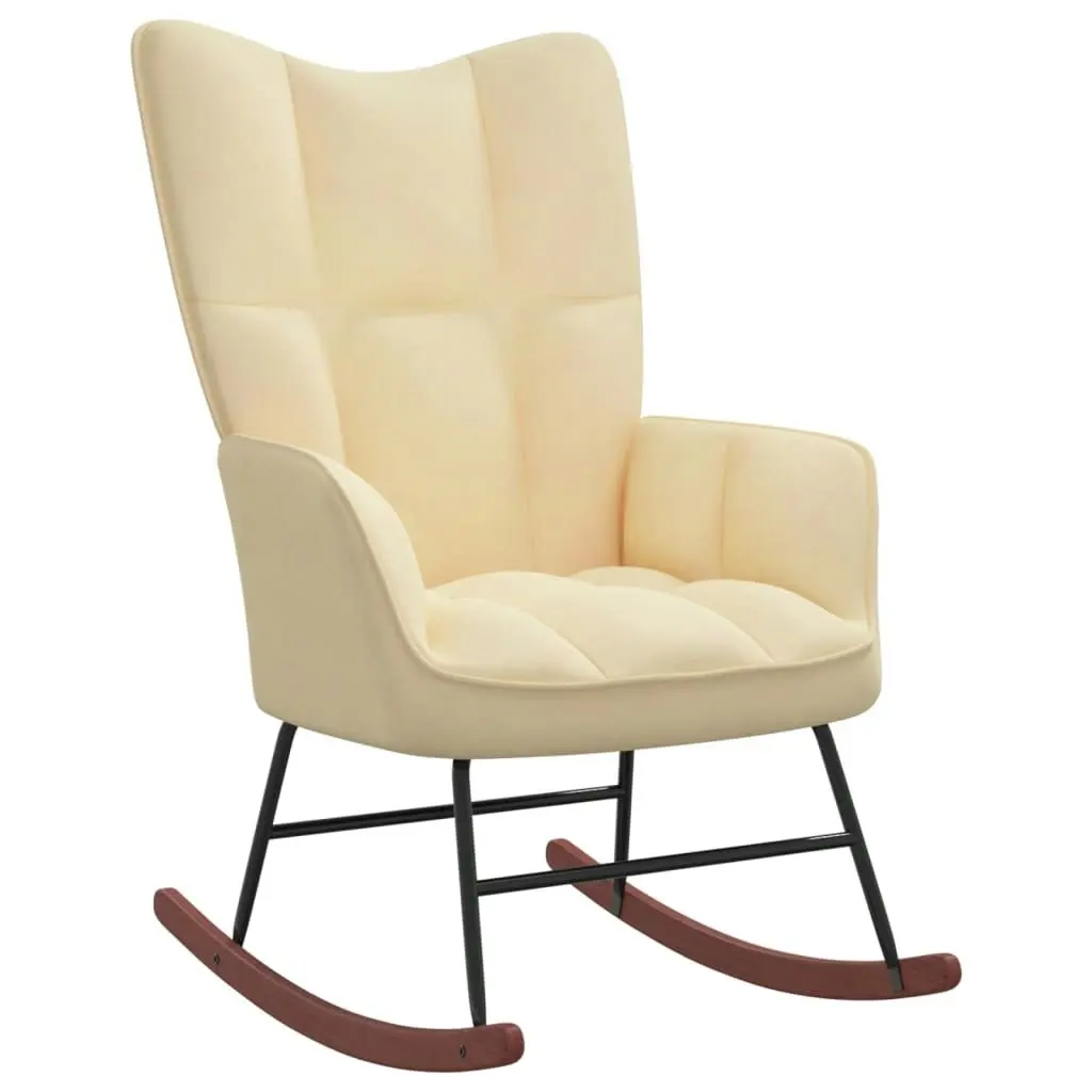 Rocking Chair with a Stool Cream White Velvet 328159