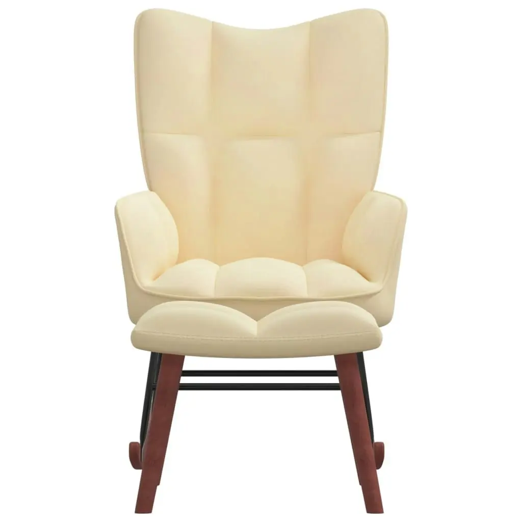 Rocking Chair with a Stool Cream White Velvet 328159