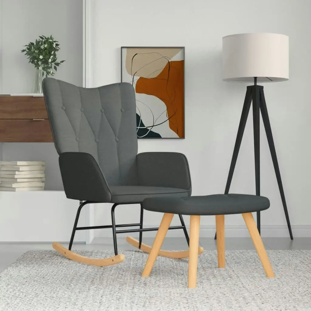 Rocking Chair with a Stool Dark Grey Fabric 327623