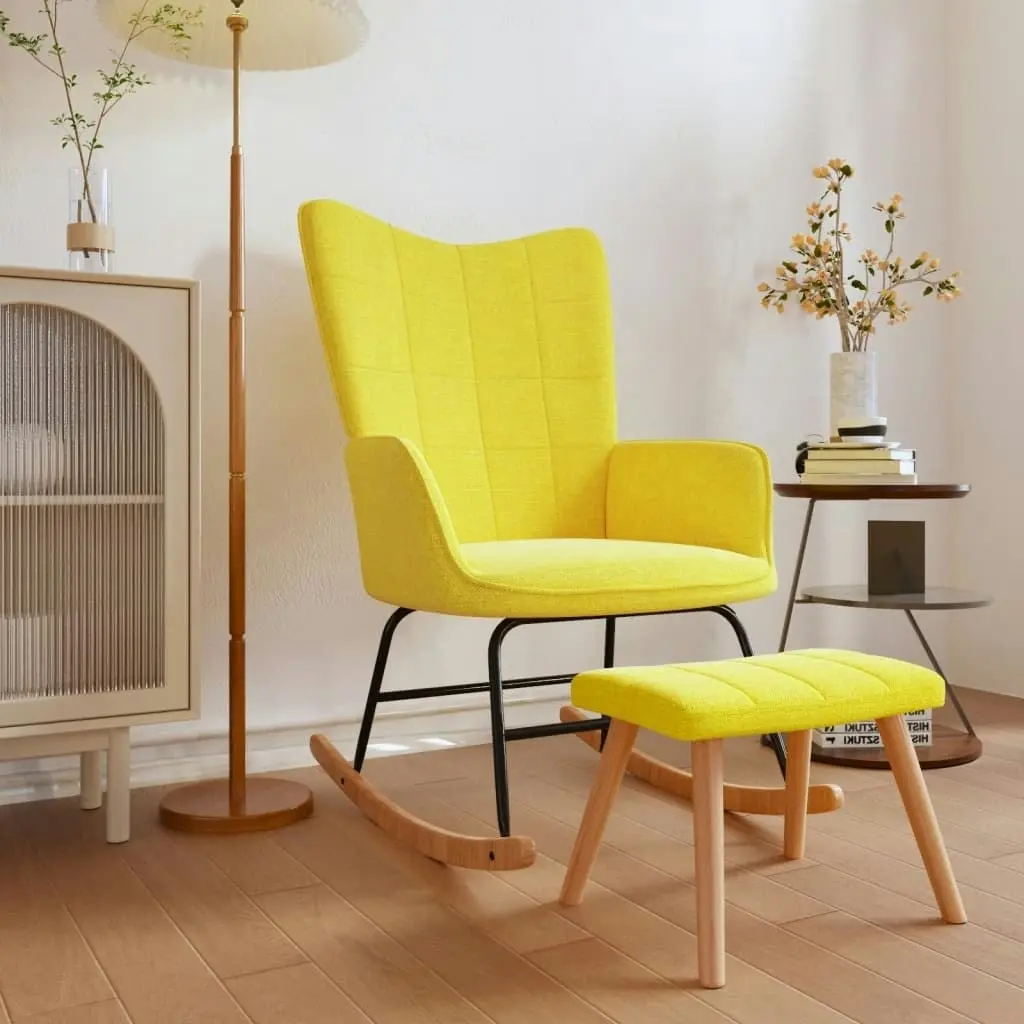 Rocking Chair with a Stool Mustard Yellow Fabric 328025