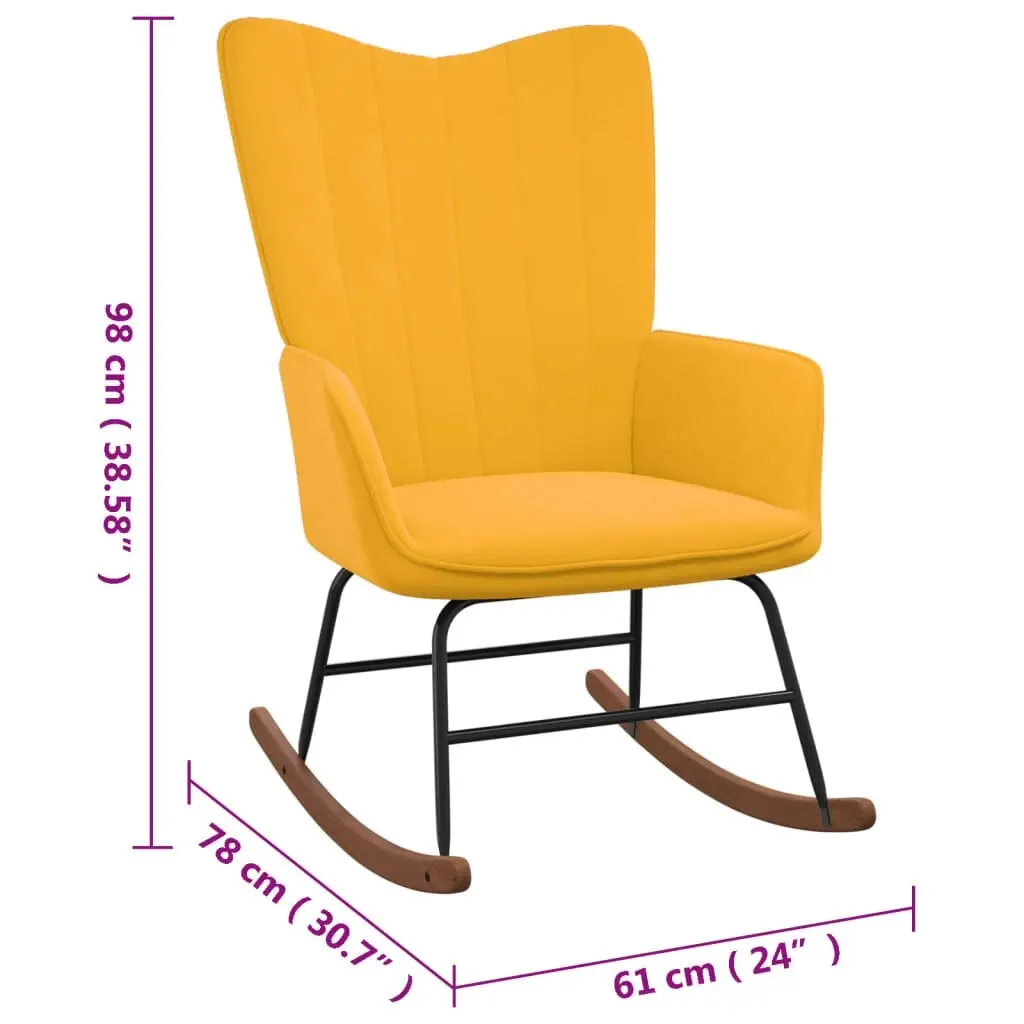 Rocking Chair with a Stool Mustard Yellow Velvet 327761