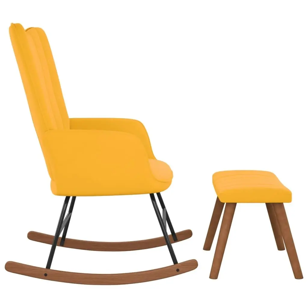 Rocking Chair with a Stool Mustard Yellow Velvet 327761