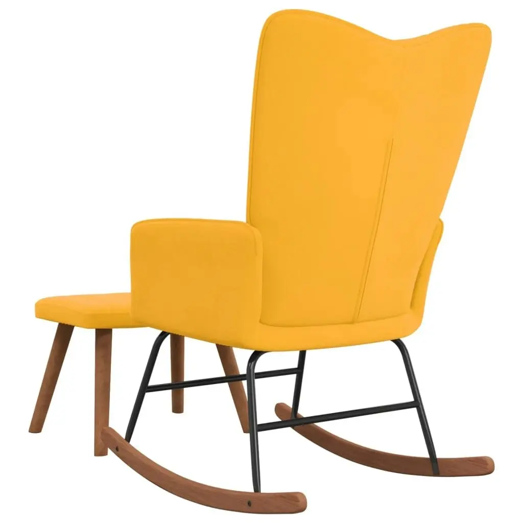 Rocking Chair with a Stool Mustard Yellow Velvet 327761