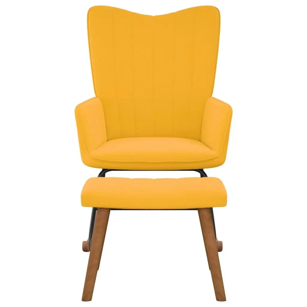 Rocking Chair with a Stool Mustard Yellow Velvet 327761