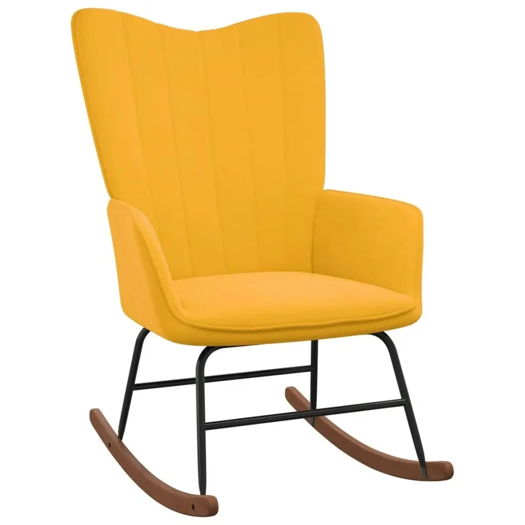 Rocking Chair with a Stool Mustard Yellow Velvet 327761