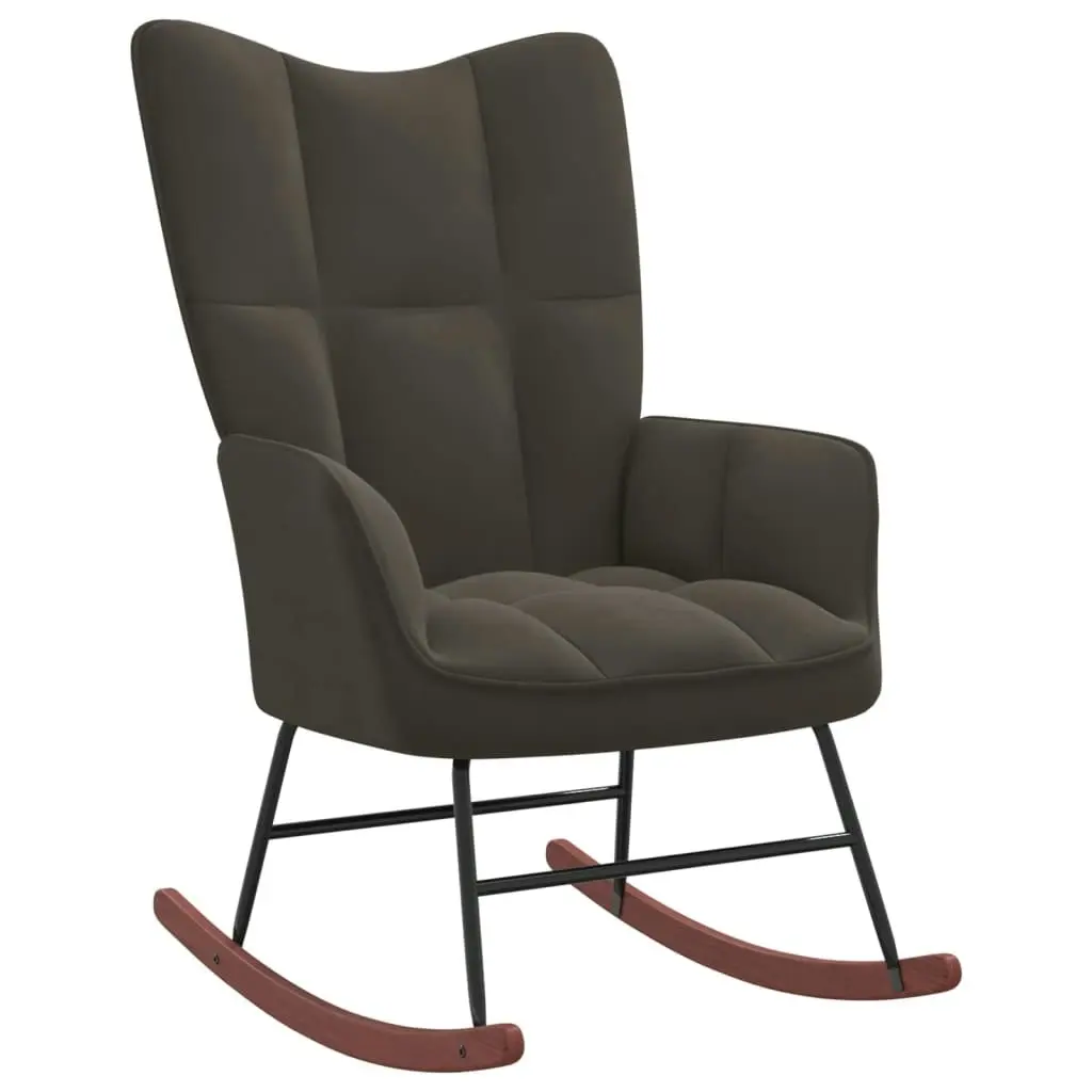 Rocking Chair with a Stool Dark Grey Velvet 328151