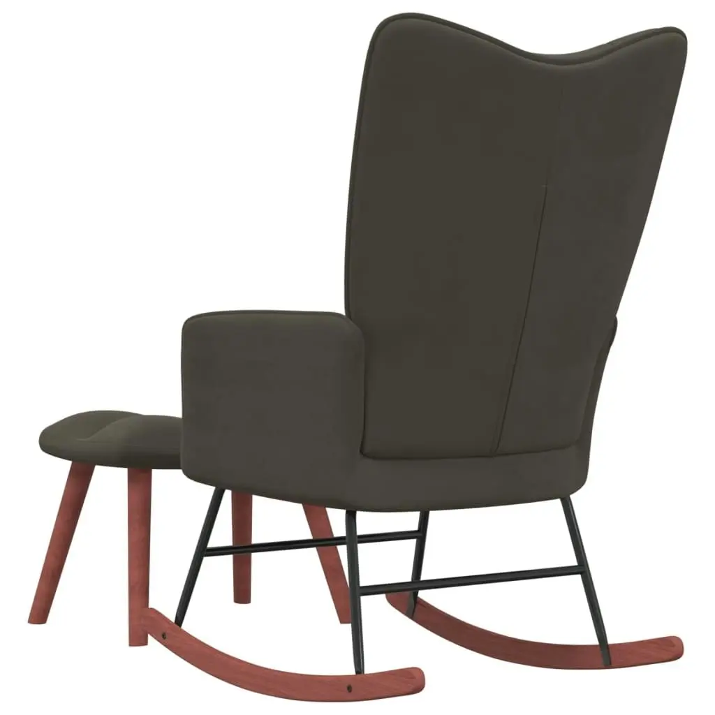 Rocking Chair with a Stool Dark Grey Velvet 328151