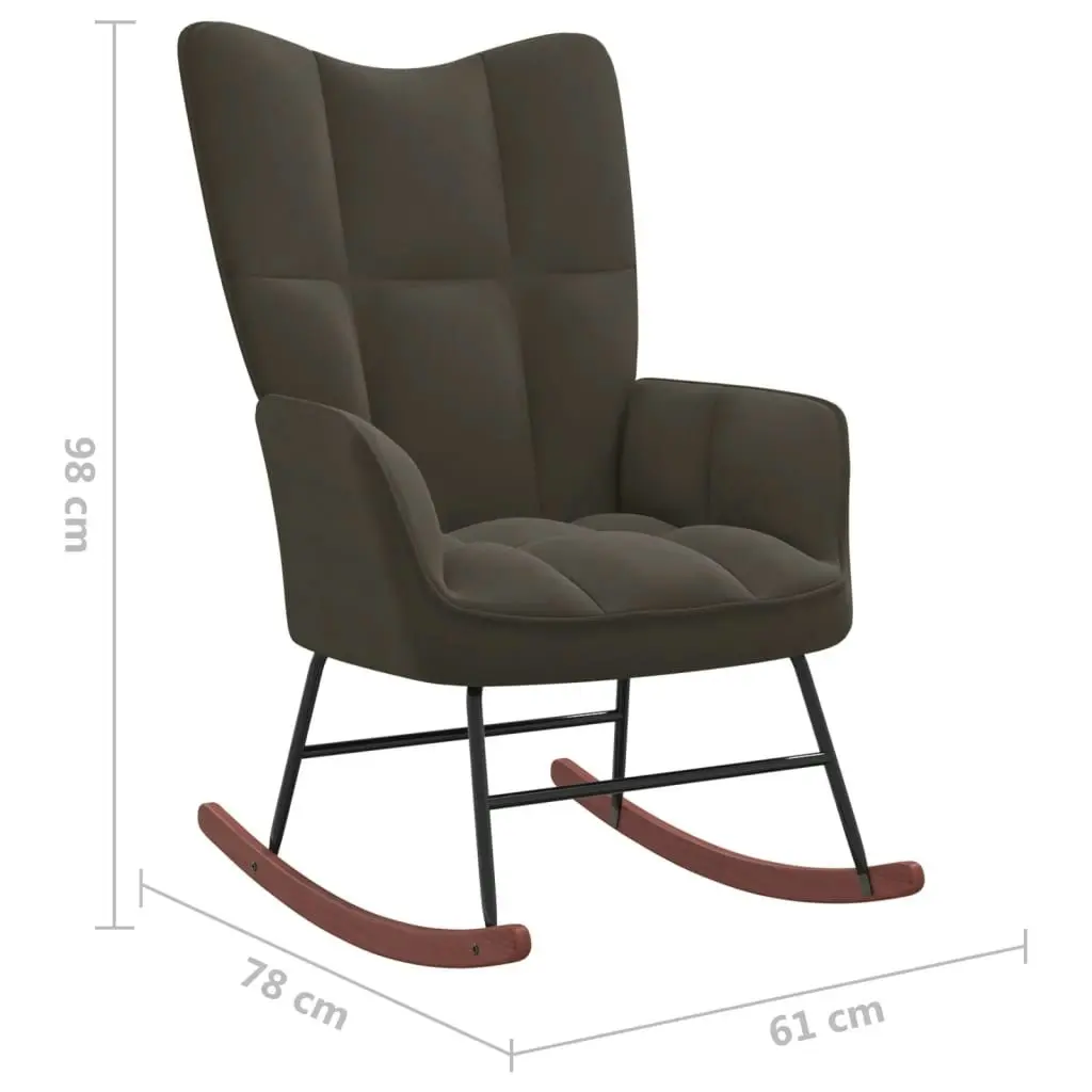 Rocking Chair with a Stool Dark Grey Velvet 328151