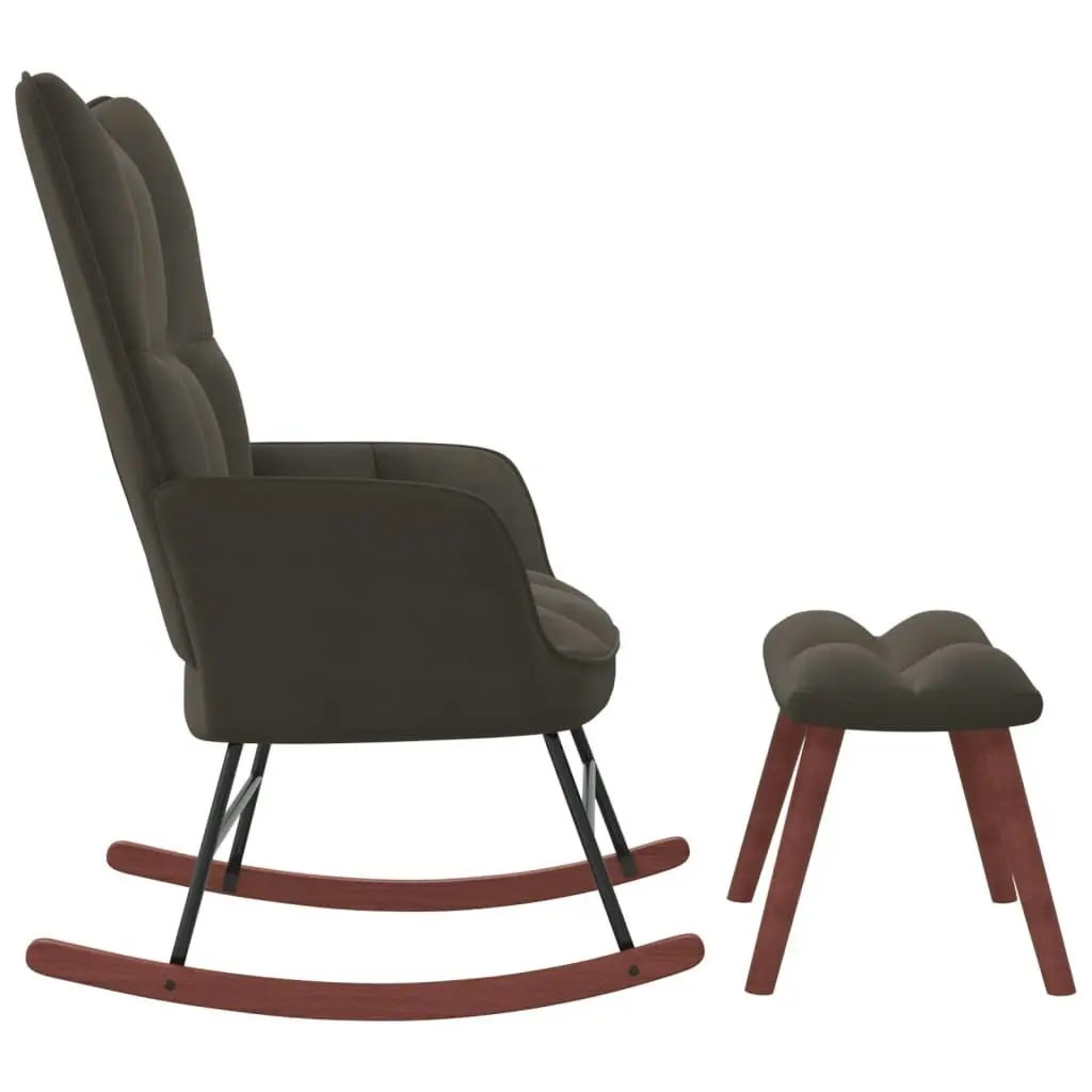 Rocking Chair with a Stool Dark Grey Velvet 328151