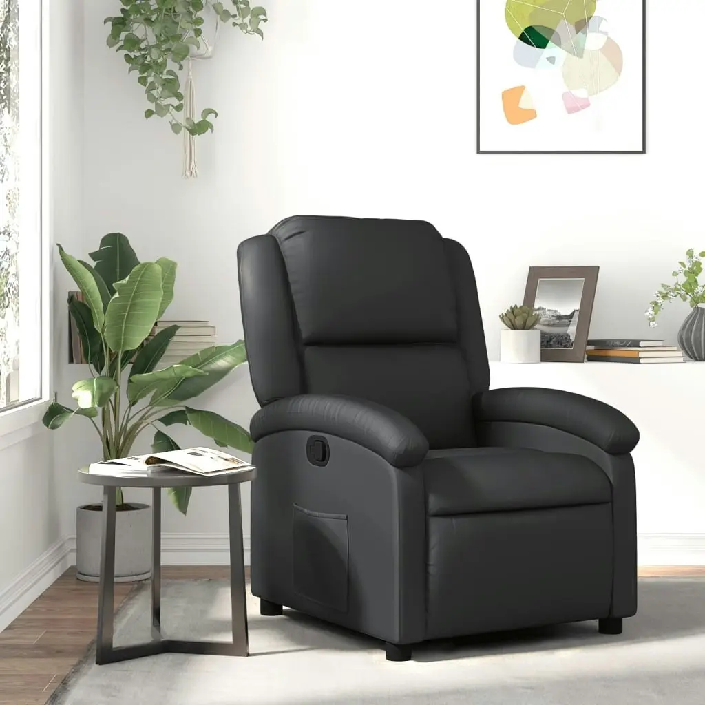 Recliner Chair Black Real Leather 3205468