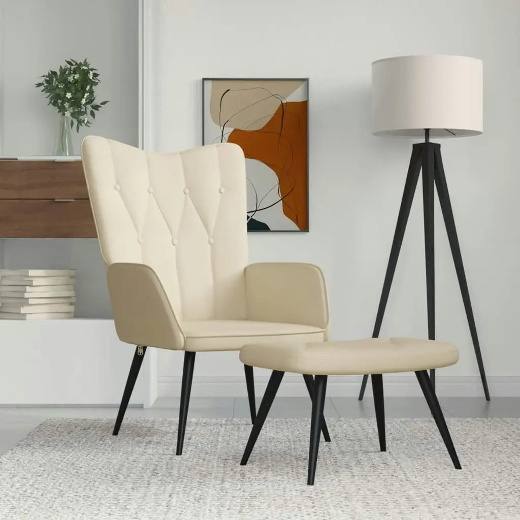 Relaxing Chair with a Stool Cream Fabric 327558