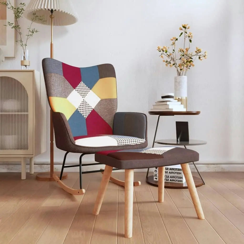 Rocking Chair with a Stool Patchwork Fabric 328192