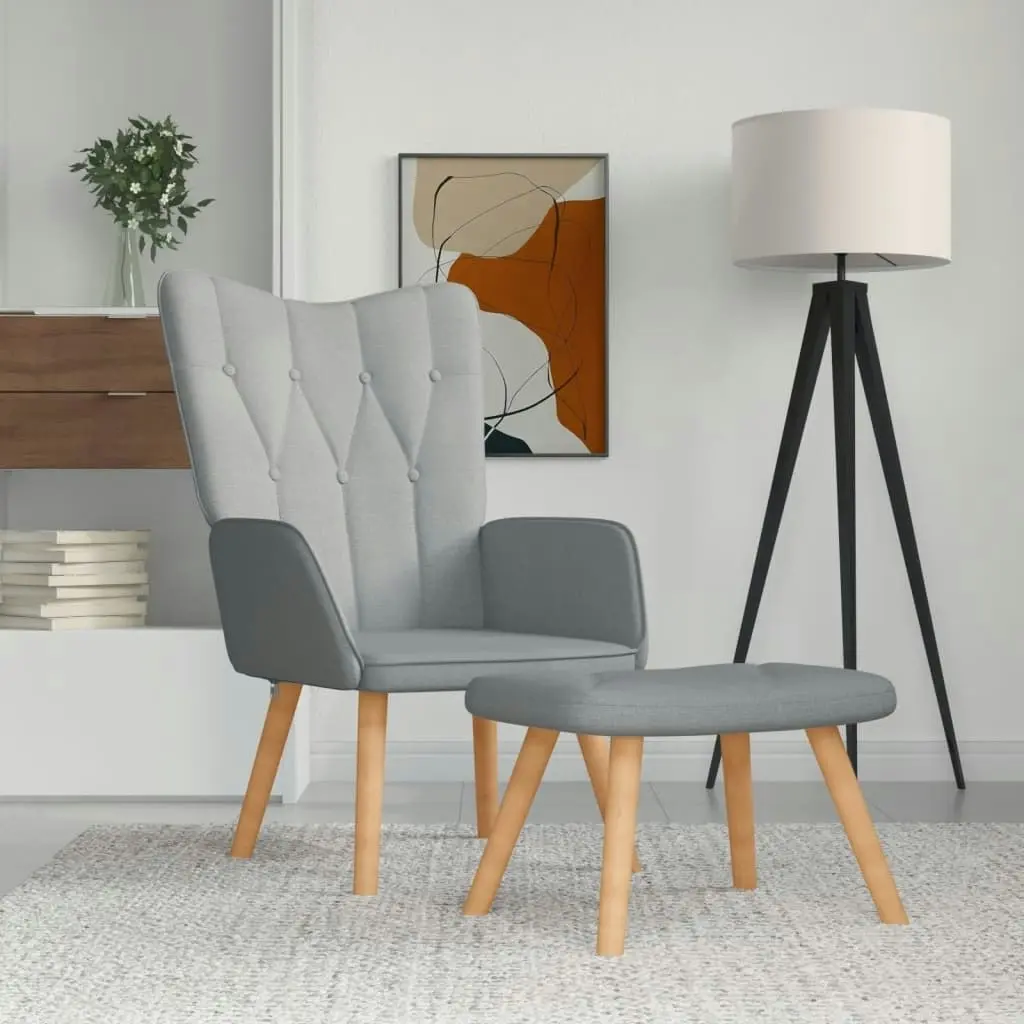 Relaxing Chair with a Stool Light Grey Fabric 327534