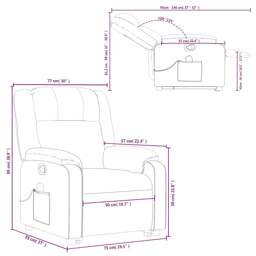 Stand up Massage Recliner Chair Black Fabric 3205760