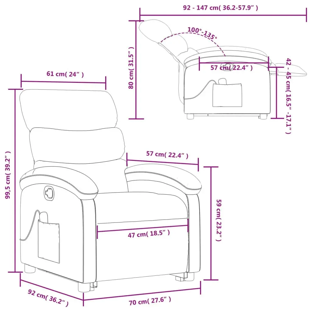 Stand up Massage Recliner Chair Black Fabric 3205372