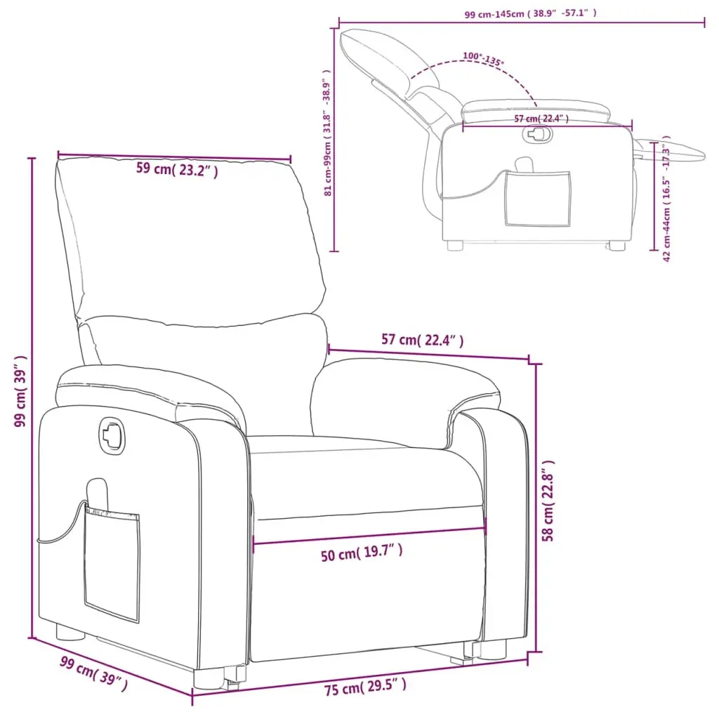 Stand up Massage Recliner Chair Black Fabric 3205702