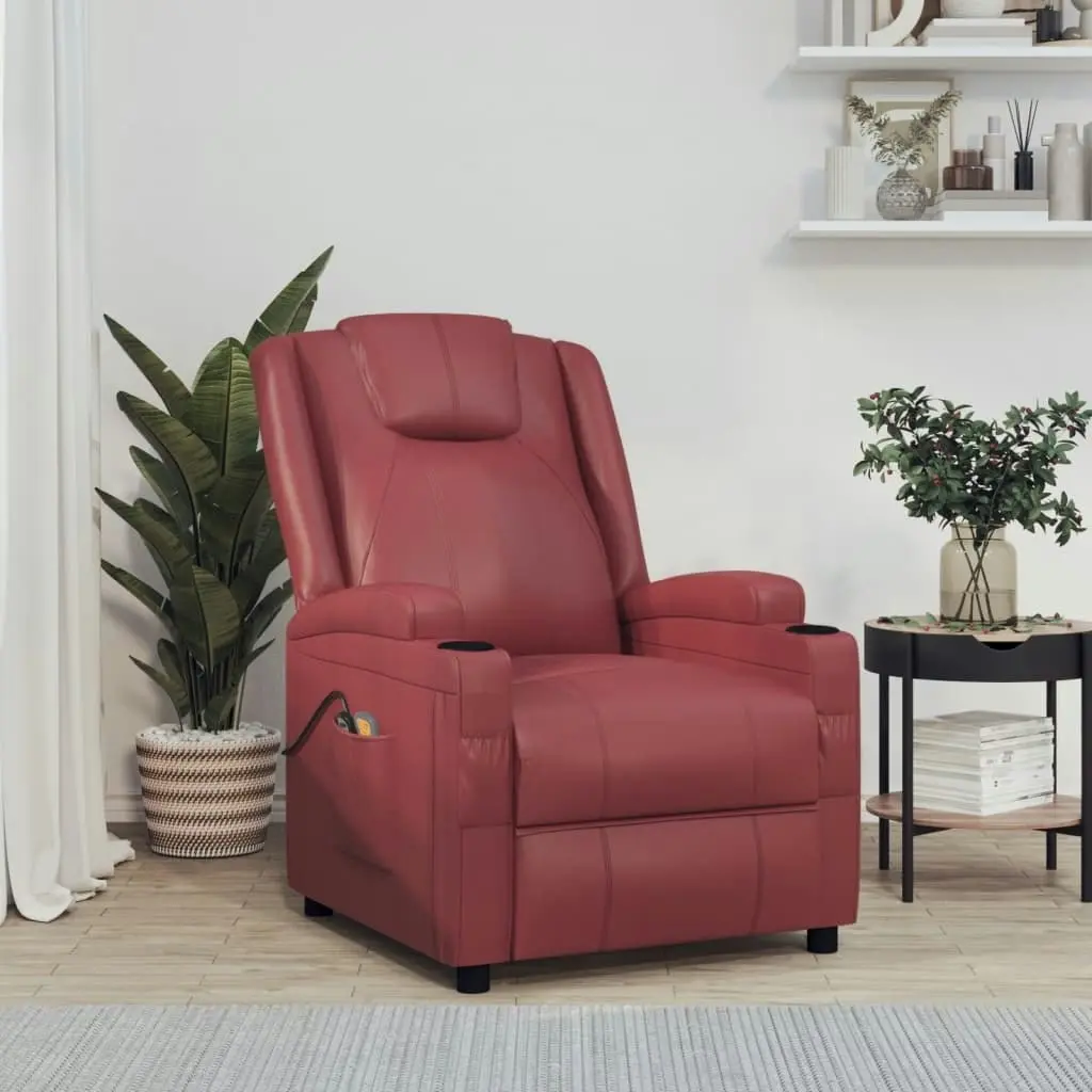 Stand up Massage Chair Wine Red Faux Leather 3152248