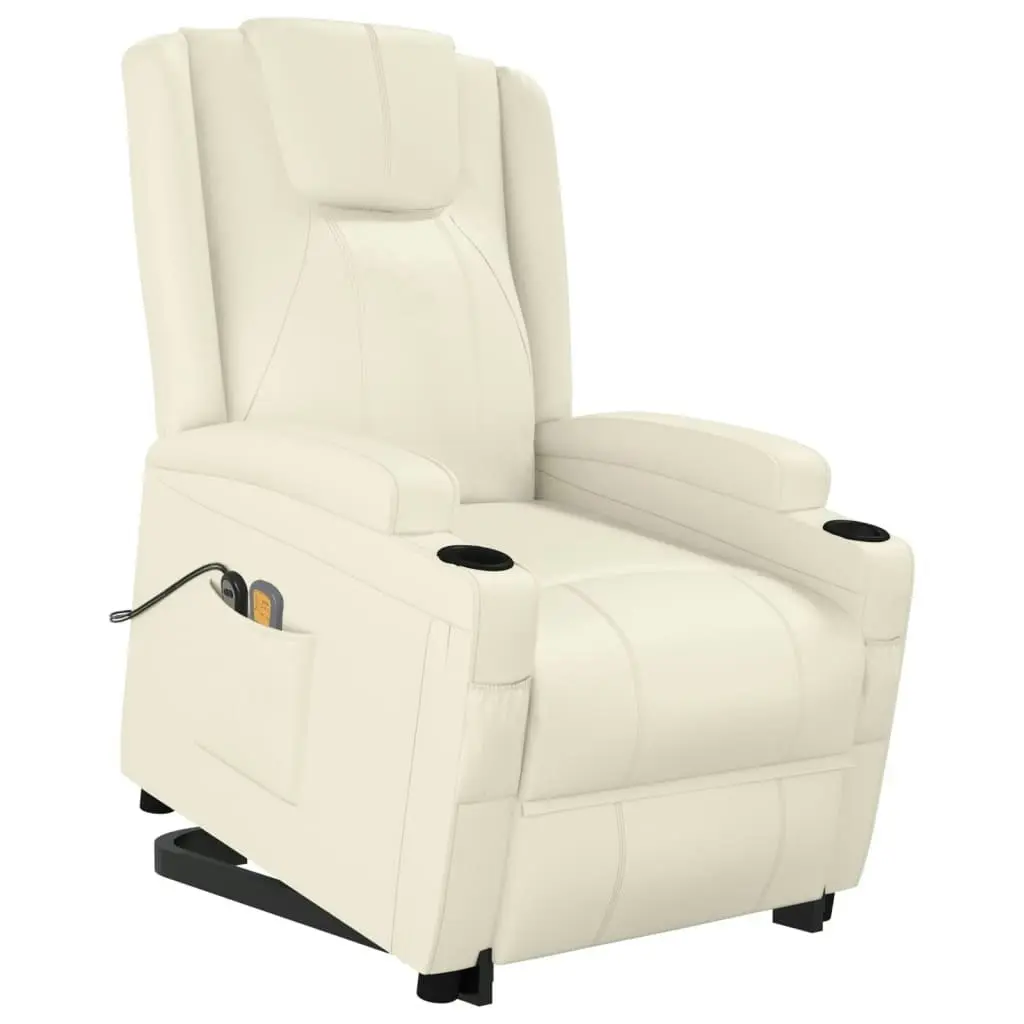 Stand up Massage Chair Cream White Faux Leather 3152245