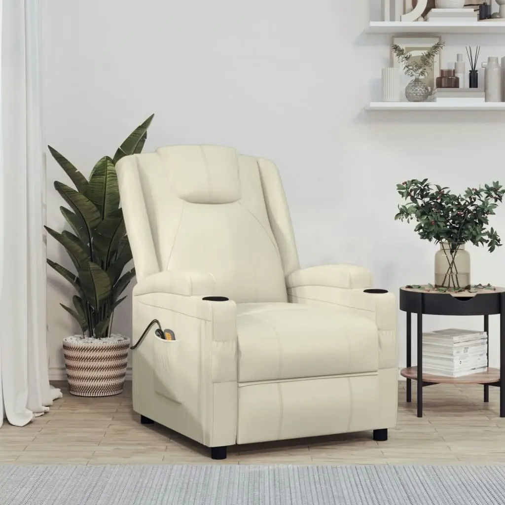 Stand up Massage Chair Cream White Faux Leather 3152245