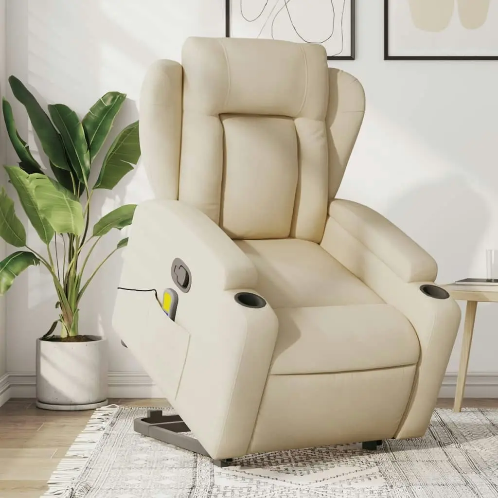 Stand up Massage Recliner Chair Cream Fabric 3205587