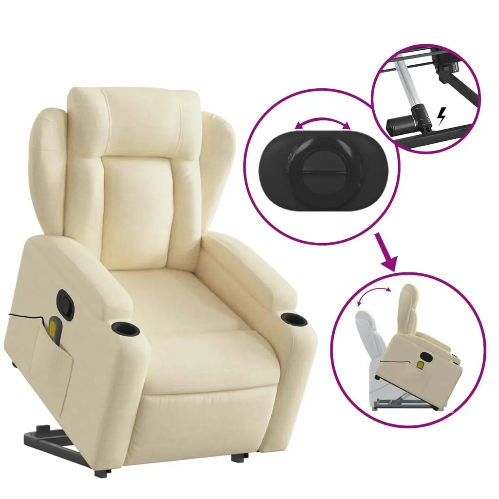 Stand up Massage Recliner Chair Cream Fabric 3205587