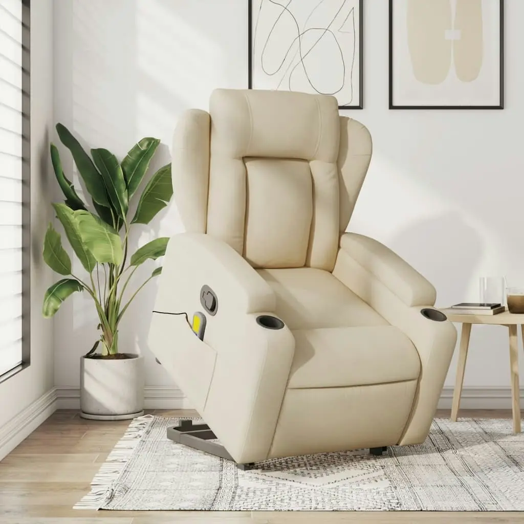 Stand up Massage Recliner Chair Cream Fabric 3205587