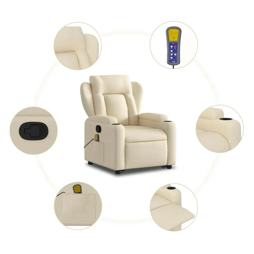 Stand up Massage Recliner Chair Cream Fabric 3205587