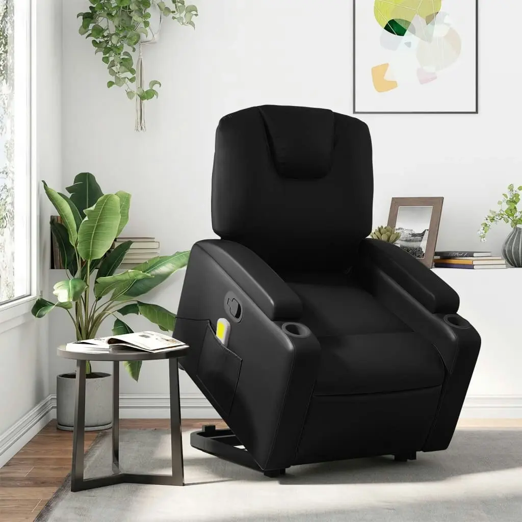 Stand up Massage Recliner Chair Black Faux Leather 3205555