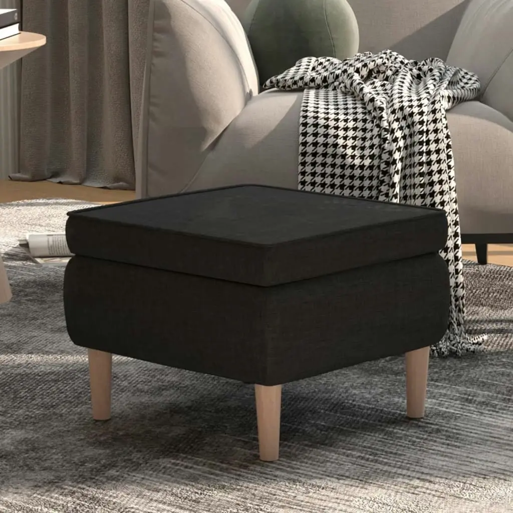 Stool with Wooden Legs Black Fabric 329448