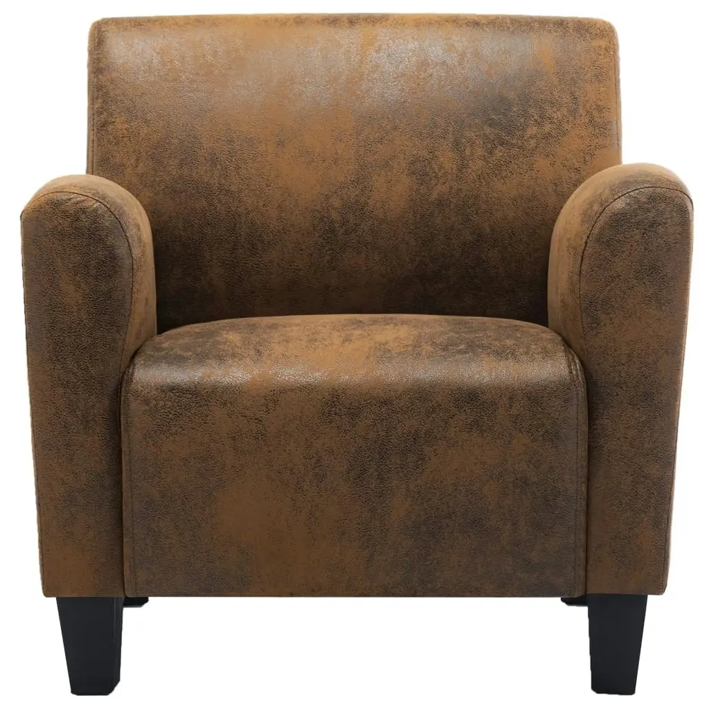 Sofa Chair Brown Faux Suede Leather 248618