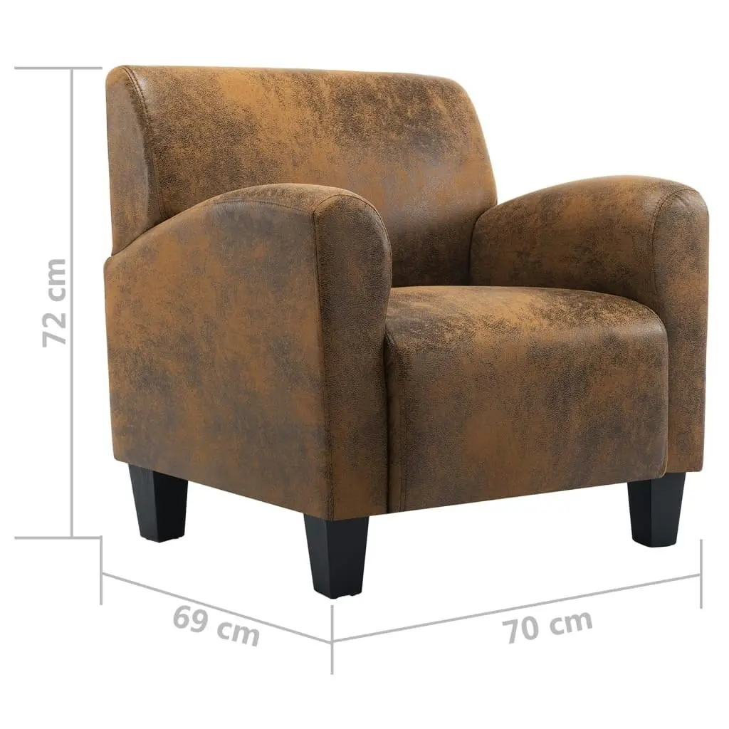 Sofa Chair Brown Faux Suede Leather 248618