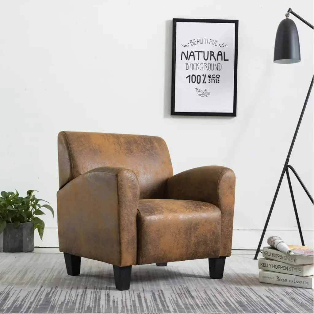 Sofa Chair Brown Faux Suede Leather 248618