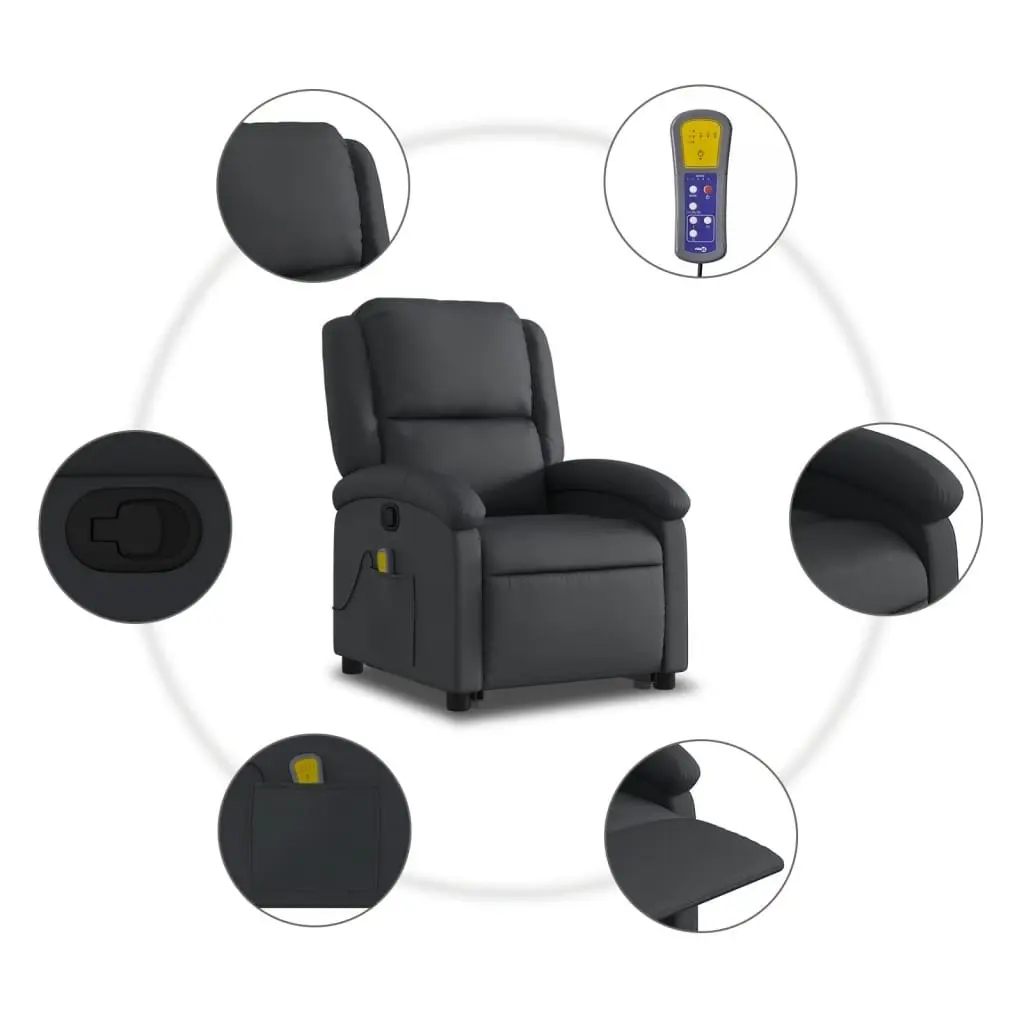 Stand up Massage Recliner Chair Black Real Leather 3205483