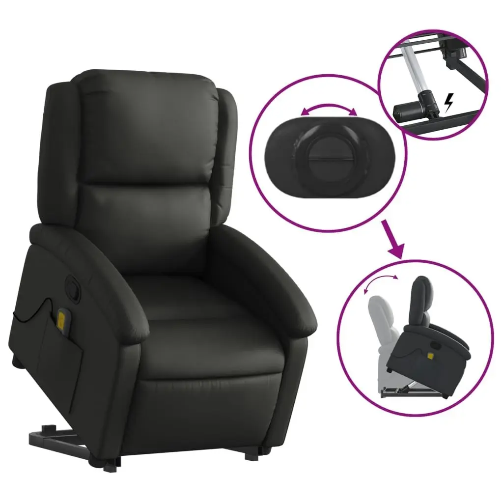 Stand up Massage Recliner Chair Black Real Leather 3205483