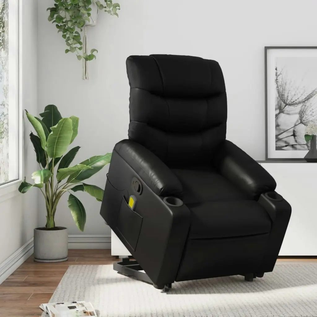 Stand up Massage Recliner Chair Black Faux Leather 3206849